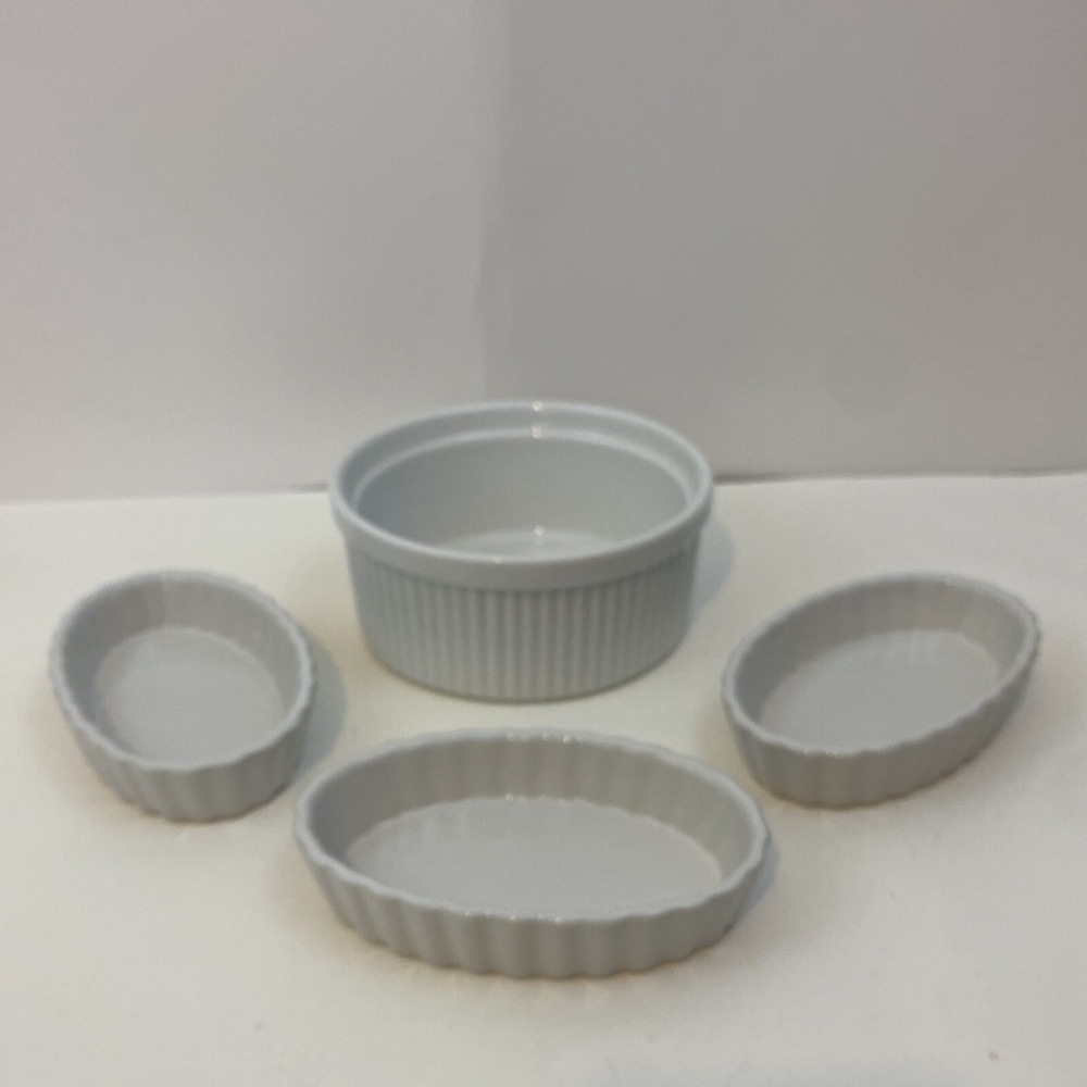 Pier1 Souffle Dishs White 5"x2-1/4" Ceramic 3 Mini Individual 4-3/4"